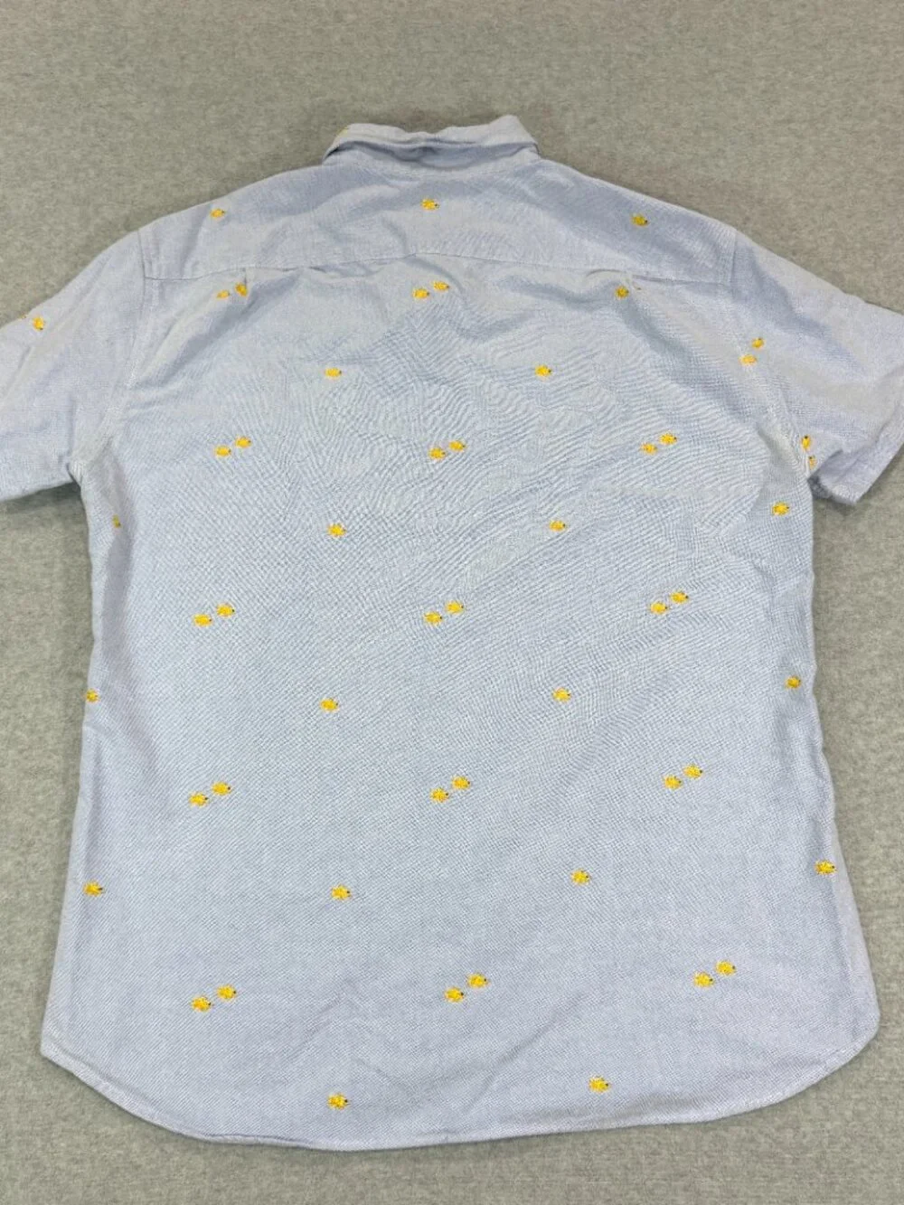 J. Crew Oxford Men’s Button Down Short Sleeve Shirt Large Blue Embroidered Fish
